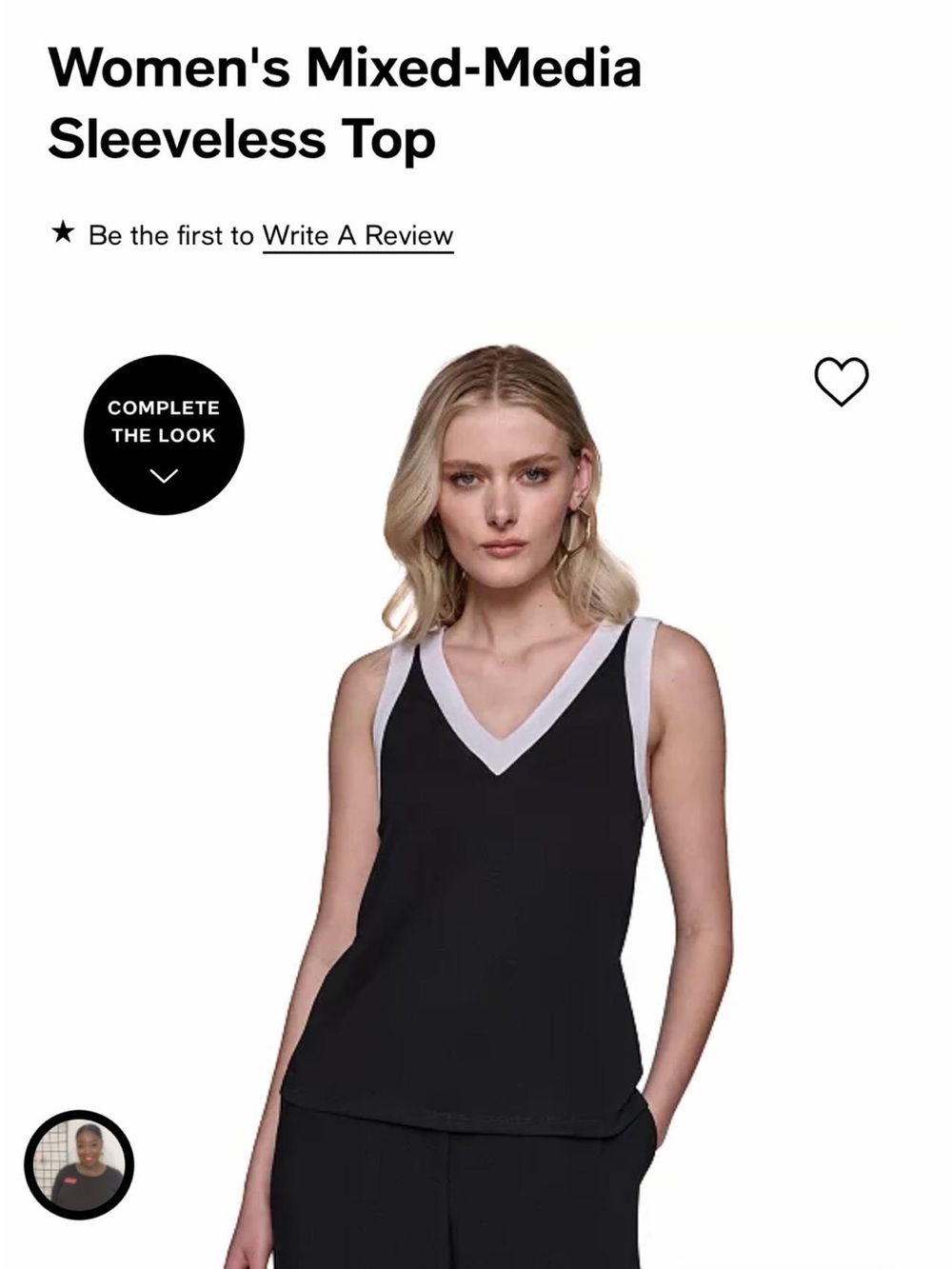 Sleeveless V‑Neck Mixed-Media Top in Black and White